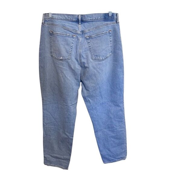 ABERCROMBIE The Dad High Rise Light Wash Asymmetrical Criss Cross Jeans, 34/18R - Picture 7 of 14